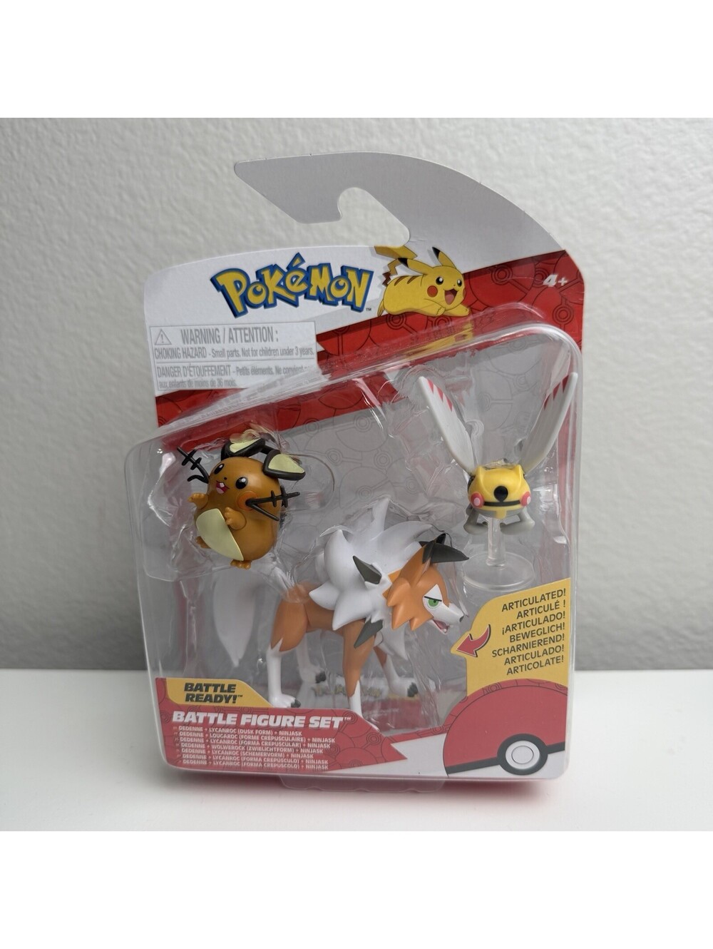 Pokémon Battle Figure Set Dedenne Ninjask Lycanroc Dusk Form Jazwares New